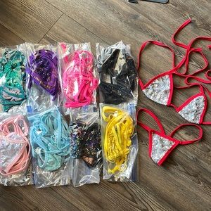 Lot of 9 bikinis rainbow sequin bikini stripper new outfit clubwear club thong